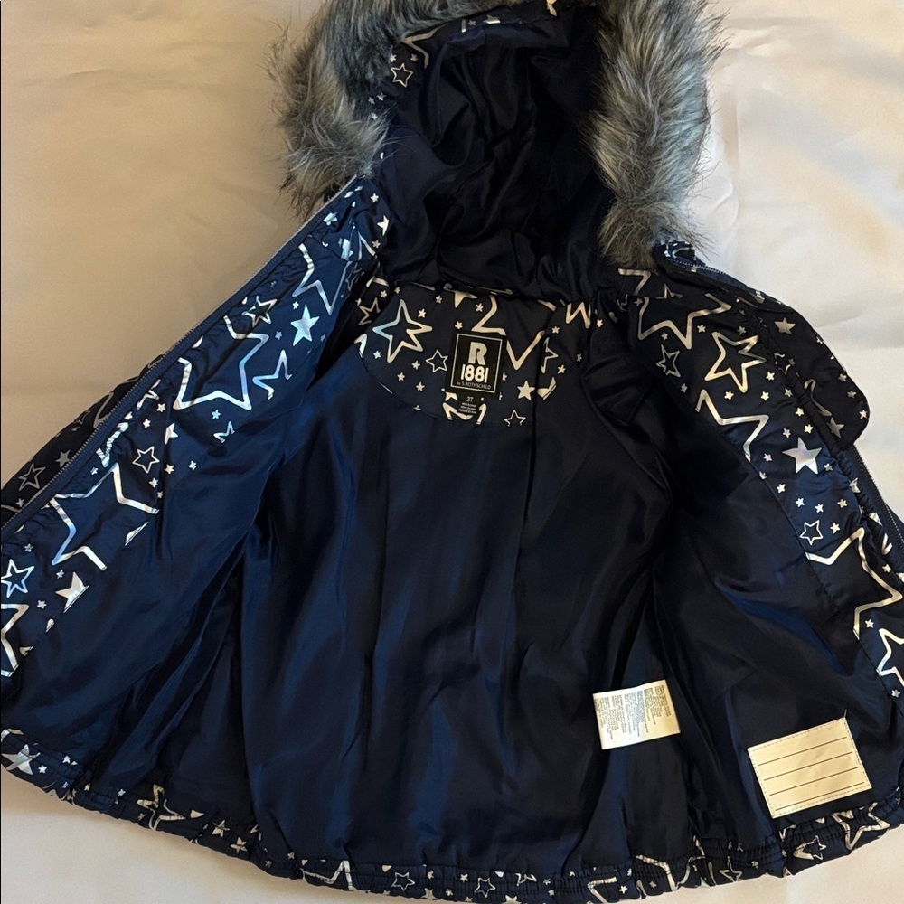 Rothschild Foil Star Print Puffer Navy Blue Size 3T EUC - Picture 3 of 5